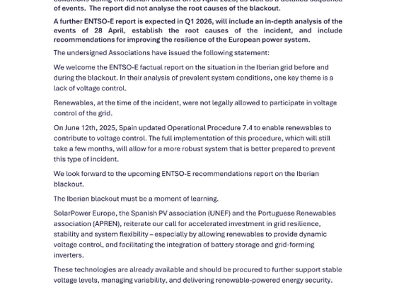 ENTSO-E  report : We reiterate our call for accelerated investment in grid resilience, stability and system flexibility – especially by allowing renewables to provide dynamic voltage control, through grid-forming inverters and battery storage.