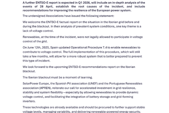 ENTSO-E  report : We reiterate our call for accelerated investment in grid resilience, stability and system flexibility – especially by allowing renewables to provide dynamic voltage control, through grid-forming inverters and battery storage.