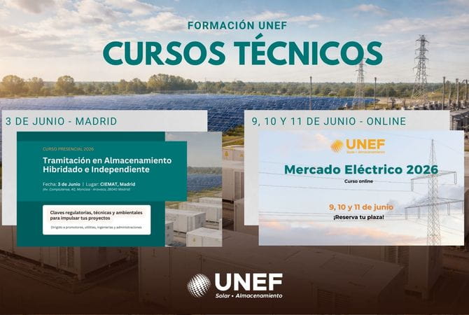 UNEF celebrará dos jornadas formativas técnicas en junio:  Tramitación de almacenamiento y mercado eléctrico